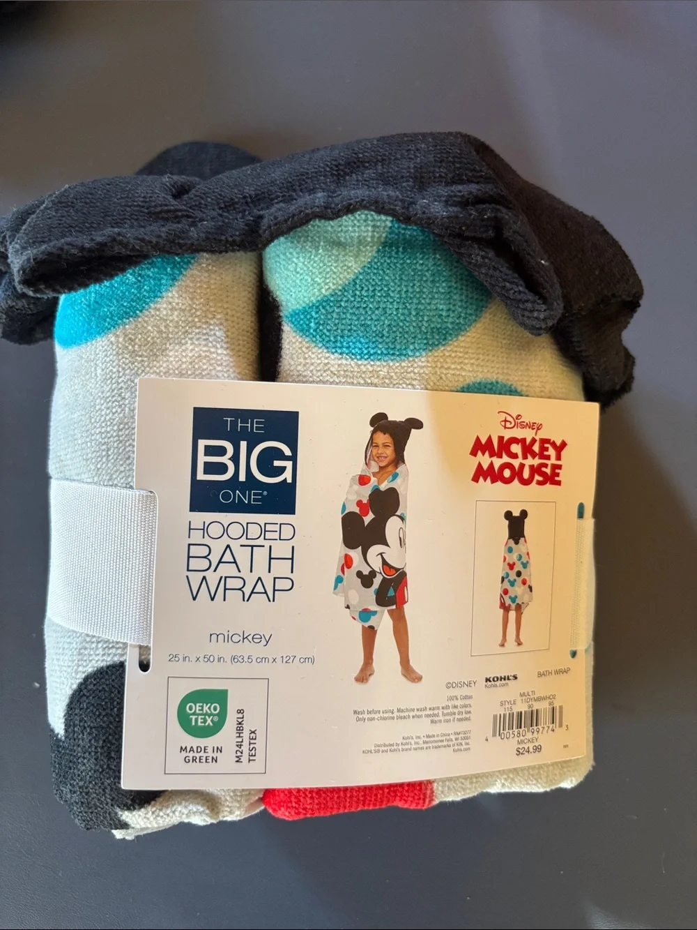 Disney Mickey Mouse Kids Hooded Bath Wrap Gray Beach Towel Unisex